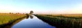 Panoramic view of the irrigation canal and the tree reflected in the water surface.