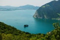 Panoramic view on Iseo lake and hills from Montisola Royalty Free Stock Photo