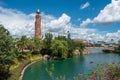 Panoramic view of Island of Adventure lighthouse and CityWalk at Universal Studios area 4 Royalty Free Stock Photo