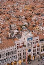 Panoramic view of the island city of Venice in Italy, from the huge tower on the San Marco square, onto the roofs of Royalty Free Stock Photo