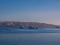 The panoramic view of an island from a dive boat moored at Abu Nuhas in the Red Sea Royalty Free Stock Photo