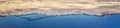 Panoramic view of the island of La Graciosa, with the Caleta del Sebo and the main port, from the Mirador del Rio, Lanzarote,