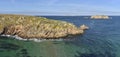 Panoramic view at islets Cenis at left and Guric at right from western coast of Houat island in French Brittany