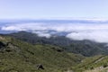 Panoramic view of an isolated mountain road above clouds Madeira Island, Portugal Royalty Free Stock Photo