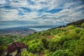 Panoramic view of Istanbul and Bosphorus and European side of Istanbul on background Royalty Free Stock Photo