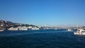 Panoramic view of Istanbul. Panorama cityscape of famous tourist destination Bosphorus strait channel. Travel landscape Bosporus,