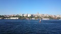 Panoramic view of Istanbul. Panorama cityscape of famous tourist destination Bosphorus strait channel. Travel landscape Bosporus,