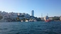 Panoramic view of Istanbul. Panorama cityscape of famous tourist destination Bosphorus strait channel. Travel landscape