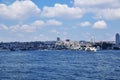 Panoramic view of Istanbul. Strait of Bosphorus, ship and coastline with houses. Royalty Free Stock Photo