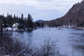 Panoramic view of the Jacques-Cartier National Park with its river and a small abandoned cabin Royalty Free Stock Photo