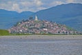 Panoramic view of Janitzio island with statue atop a hill in Patzcuaro lake in the state of MichoacÃÂ¡n