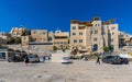 Panoramic view of Jewish quarter and Zion Mount beside Western Wall Plaza square and Holy Temple Mount in historic Old City of