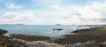 Panoramic view of Jongdal-ri beach and Seongsan Ilchulbong Tuff Cone in Jeju Island, Korea Royalty Free Stock Photo