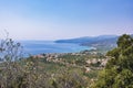 Panoramic view of Kardamyli town, a coastal town located in Messinia, Greece Royalty Free Stock Photo