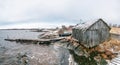 Panoramic view of Kem. Fishing village Rabocheostrovsk on the shore of the White sea during low tide