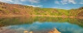 Panoramic view of Kerid volcanic crater lake in Iceland. Royalty Free Stock Photo