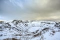 Panoramic view of the Kerid Volcano Iceland with snow and ice i Royalty Free Stock Photo