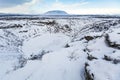 Panoramic view of the Kerid Volcano Iceland with snow and ice i Royalty Free Stock Photo