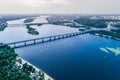 Panoramic view of Kiev city with the Dnieper River in the middle. Aerial view Royalty Free Stock Photo