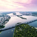 Panoramic view of Kiev city with the Dnieper River in the middle. Aerial view Royalty Free Stock Photo