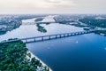 Panoramic view of Kiev city with the Dnieper River in the middle. Aerial view Royalty Free Stock Photo