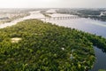 Panoramic view of Kiev city with the Dnieper River in the middle. Aerial view Royalty Free Stock Photo