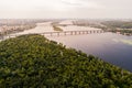 Panoramic view of Kiev city with the Dnieper River in the middle. Aerial view Royalty Free Stock Photo