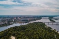 Panoramic view of Kiev city with the Dnieper River in the middle. Aerial view Royalty Free Stock Photo