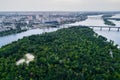 Panoramic view of Kiev city with the Dnieper River in the middle. Aerial view Royalty Free Stock Photo