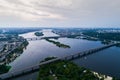 Panoramic view of Kiev city with the Dnieper River in the middle. Aerial view Royalty Free Stock Photo