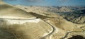 Panoramic view of the King Highway ascending the road north of the Wadi Mujib reservoir in Jordan.