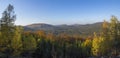 Panoramic view from Klic or Kleis one of the most attractive view-points of the Lusatian Mountains with autumn colored deciduous a Royalty Free Stock Photo