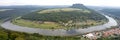 Panoramic view from Koenigstein Fortress to a bend of river Elbe in Saxony Switzerland. Germany Royalty Free Stock Photo