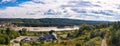 Panoramic view on KrasnobrÃÂ³d, Roztocze, Poland seen from observation tower on a hill. Aerial view on a forest, small city, sandy