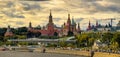 The panoramic view of Kremlin fron river Moscow.