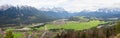 panoramic view from Krepelschrofen to tourist resorts Wallgau and Krun, bavarian alps Royalty Free Stock Photo