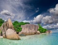 Panoramic view of La Digue Anse Source Argent at sunset, Seychelles