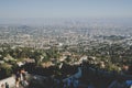 Panoramic view of LA downtown and suburbs from the beautiful Griffith Observatory in Los Angeles Royalty Free Stock Photo