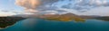 The panoramic view of Lac de Sainte-Croix in the middle of mountains and forests in Europe, France, Provence Alpes Cote dAzur, Var Royalty Free Stock Photo