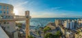 Panoramic View of Lacerda Elevator, Model Merchant and the Bay of All Saints in the city of Salvador, Bahia, Brazil Royalty Free Stock Photo