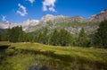 Panoramic view of Lago delle Streghe near Crampiolo in the italian alps Royalty Free Stock Photo