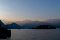 Panoramic view of Lago Maggiore Lake and Borromean islands in the evening time. Stresa. Italy Royalty Free Stock Photo