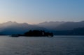 Panoramic view of Lago Maggiore Lake and Borromean islands in the evening time. Stresa. Italy Royalty Free Stock Photo