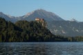 Panoramic view of Lake Bled medieval castle Blejsko jezero Julian alps mountains Slovenia Europe Royalty Free Stock Photo