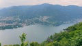 Panoramic View of Lake Como. Overlooking Lake Como and surrounding Italian village landscape