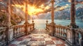 Panoramic view of lake Como at sunset, Italy Royalty Free Stock Photo