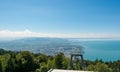 Panoramic view of lake Constance on a sunny day. Royalty Free Stock Photo