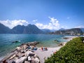 Panoramic view of Lake Garda in the most beautiful summer weather Royalty Free Stock Photo