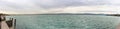 Panoramic view of Lake Garda from the promenade of the Sirmione town in Lombardy, northern Italy
