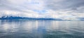 Panoramic view of Lake Geneva, one of Switzerland`s most cruised lakes in Europe, Vaud, Switzerland. Design for background Royalty Free Stock Photo